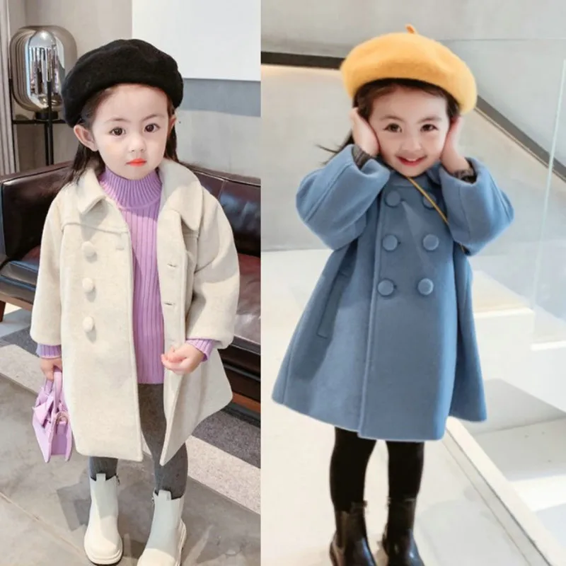 

Double Breasted Girls Woolen Coats Autumn Winter Trench Jacket Coat 2-6Yrs Children Clothes For Kids Outerwear Birthday Present