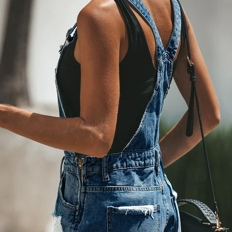 2021 Summer Washed Denim Jumpsuit Overalls Denim Overalls Women's Ripped Short Short Jumpsuit High Waist Casual Jeans Jumpsuit