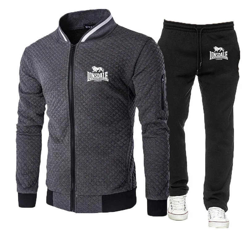 New Men's 2022 Lonsdale zipper Print Jackets Sport Suits Male Hoodies Motorcycle Fitness sweater design Sweatpant Set