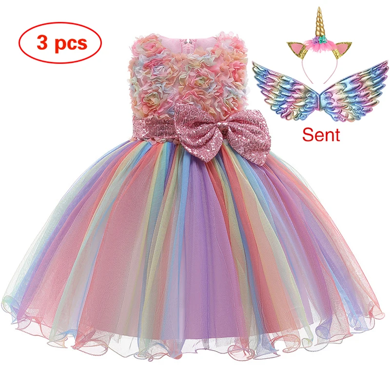 Платье-пачка для маленьких девочек с единорогом Пастельное Радужное платье