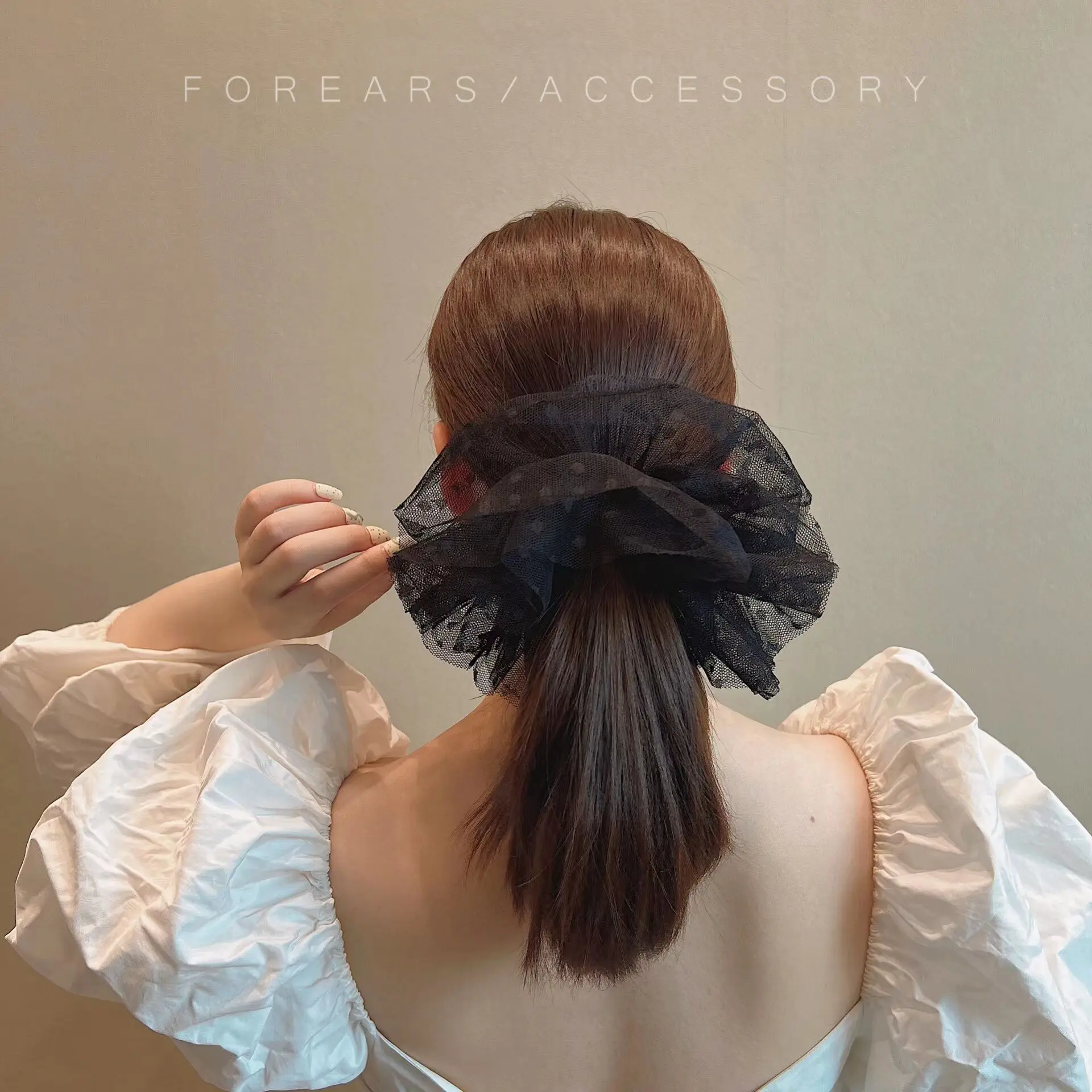 

2022 Temperament Mesh Polka Dot Hair Rope Super Fairy Internet Celebrity High-Grade Headdress Flower Lace Hair Accessories