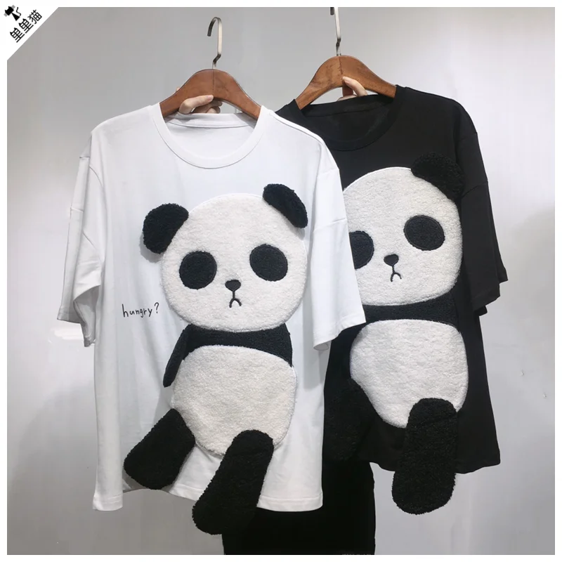 Новинка лета 2021 хлопковая футболка с коротким рукавом и рисунком панды женский
