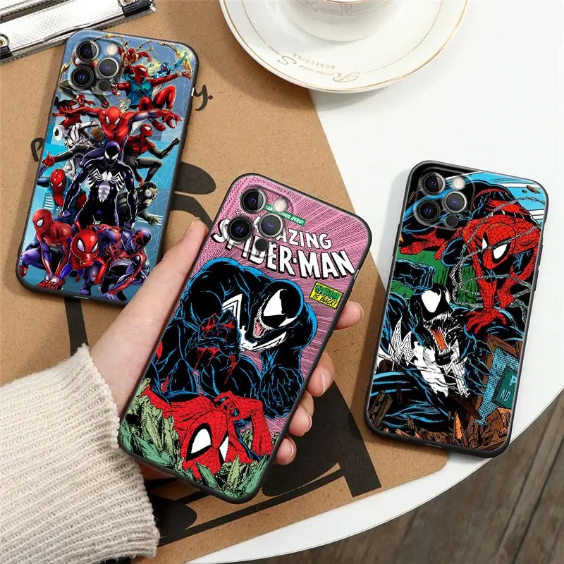 

Amazing Spider-Man Venom Comics Black Silicone Phone Case For iPhone 12 11 13 14 Pro Max XS XR X 8 7 Plus SE Cover Marvel Fundas