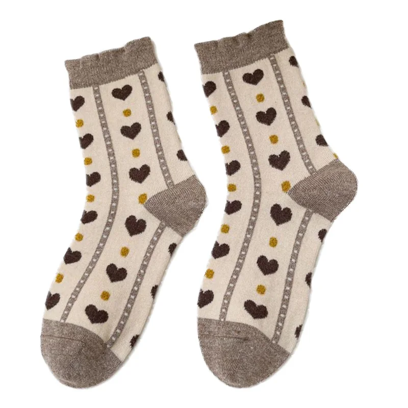 5 Pair Fashion Print Wool Socks For Women Cute Heart Thick Keep Warm Socks Set Cycling Korean Style Kawaii Female Calcetas Mujer