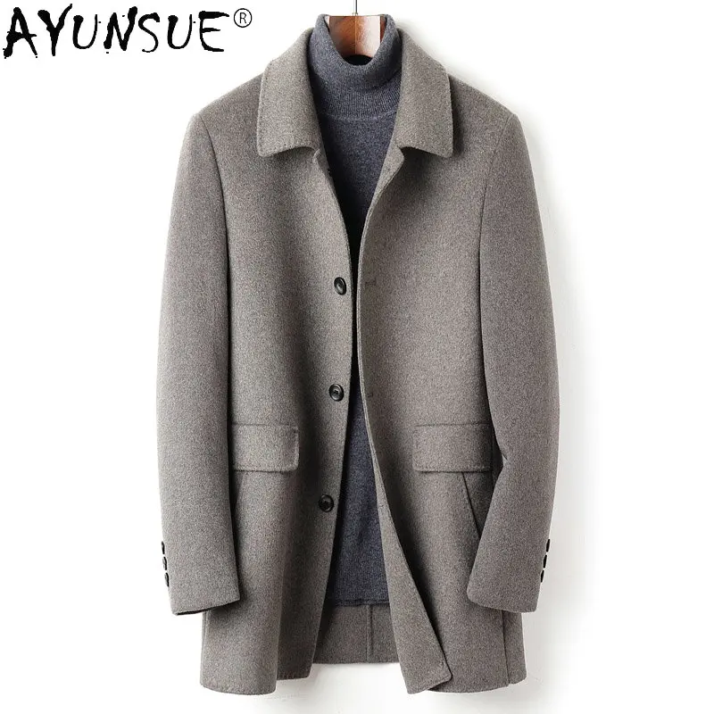 

AYUNSUE Men's 70%Wool Trench Coat Mid-length Winter Casual Goose Down Warm Thickened Double-sided Wool Jacket Men Abrigos Hombre