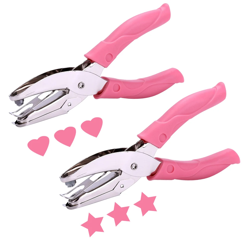 

2pcs Tool Soft-handled Tags Clothing Heart Star Single Handheld Hole Paper Punch Metal Ticket Cutter Scrapbook Office Portable