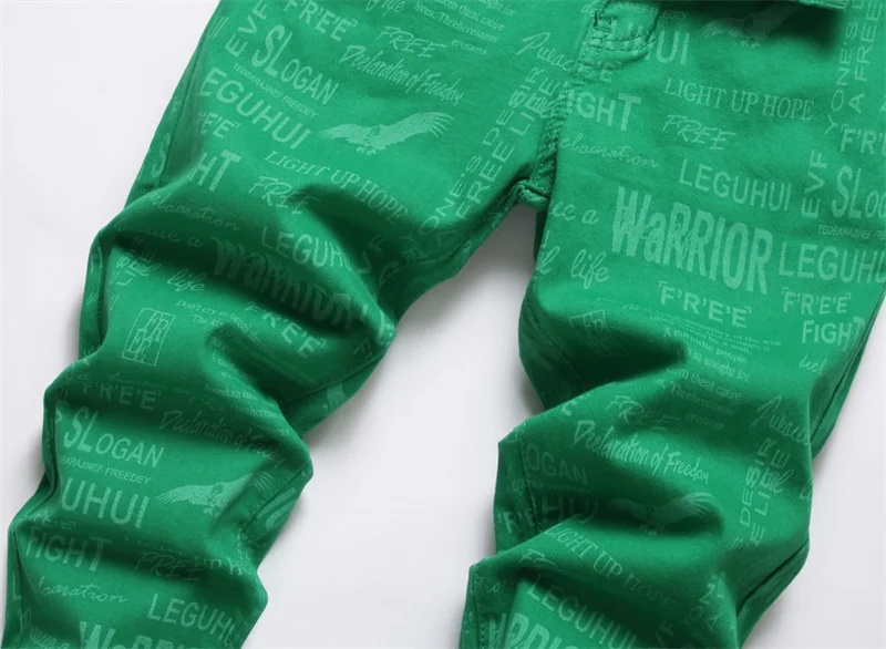 Men's Colorful Graffiti Printed Jeans Y2K Colorful Slim Fit Tapered Elastic Casual Pants Fashion Street Clothing Small Foot Pant