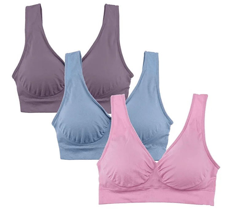 

Новый женский бесшовный спортивный бюстгальтер без косточек с съемными подушечками (розовый, фиолетовый, синий), 3 упаковки