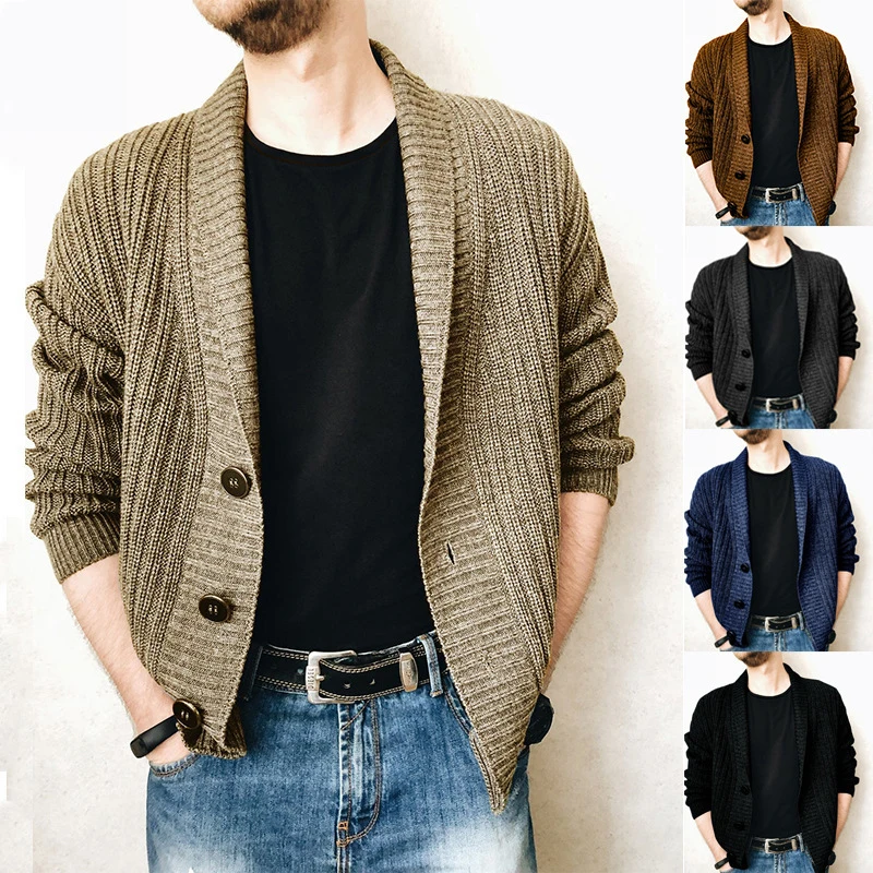 

2022 Spring And Autumn Men's Cardigan Long Sleeve Fashion Laple Men's Sweater Single Breasted Coat Patchwork Sweater Clothing