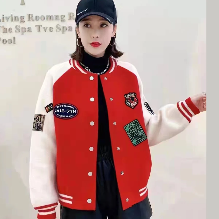 

Autumn Winter Long Sleeve Cardigan Single Breasted Waterproof Mink Vintage Baseball Jacket Versatile Letter Bear Embroidery Coat