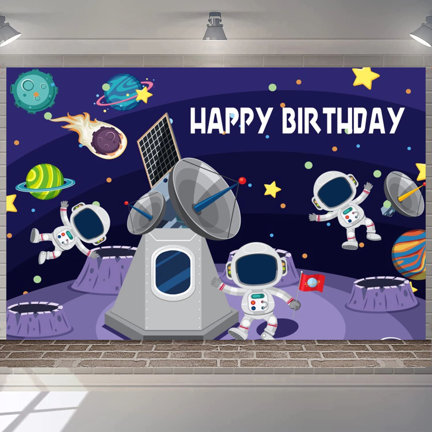 Photo Backdrop Outer Space Astronaut Theme Baby Shower Kids Happy ...