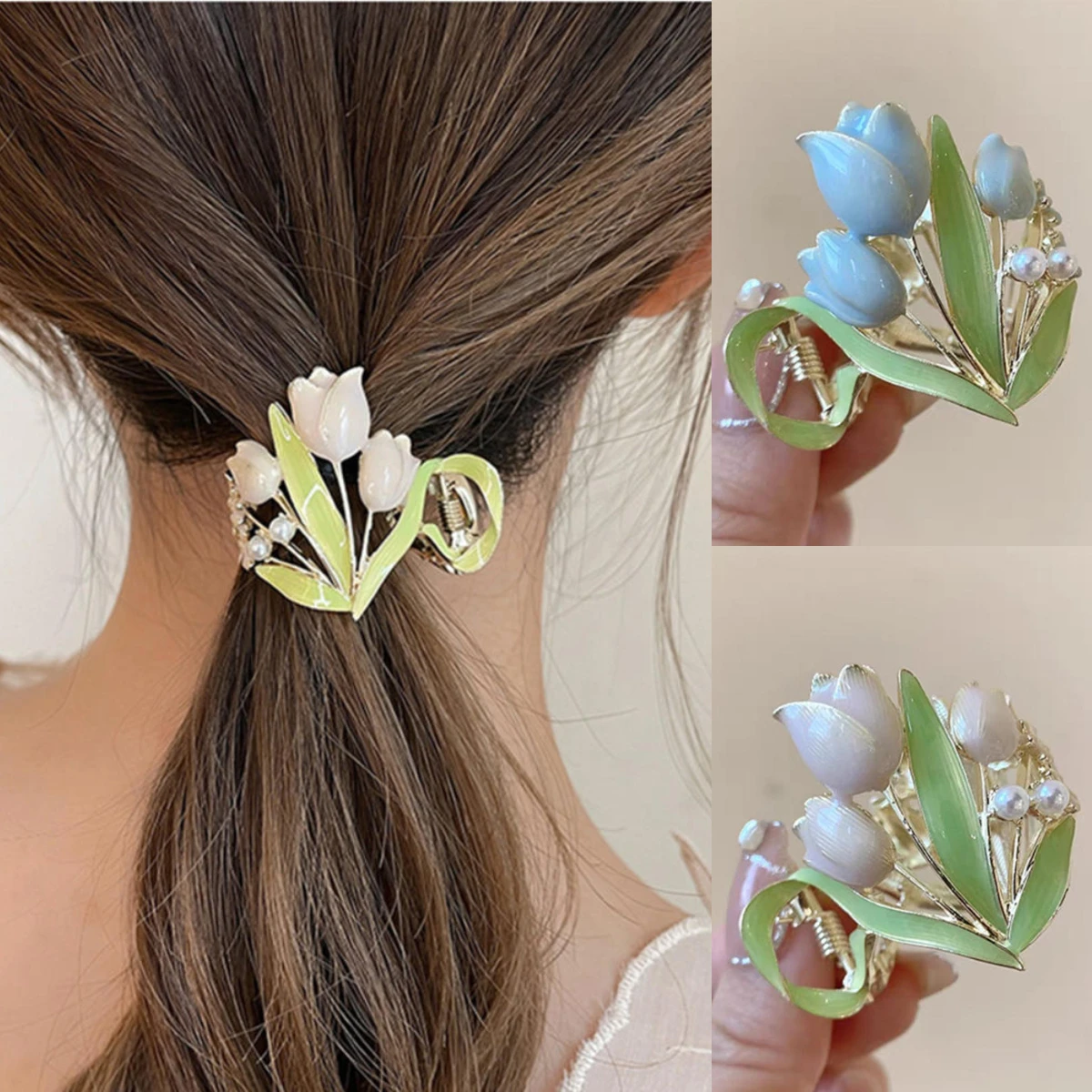 

Tulips Flower Hair Claws New High Ponytail Holder Clips Women Girl Fashion Claws Clip Headband Hair Accessories Styling Tools