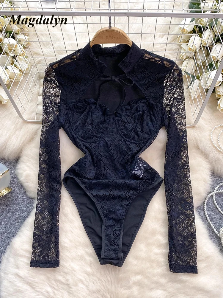 Magdalyn женский сексуальный однотонный цветочный кружевной комбинезон с длинными