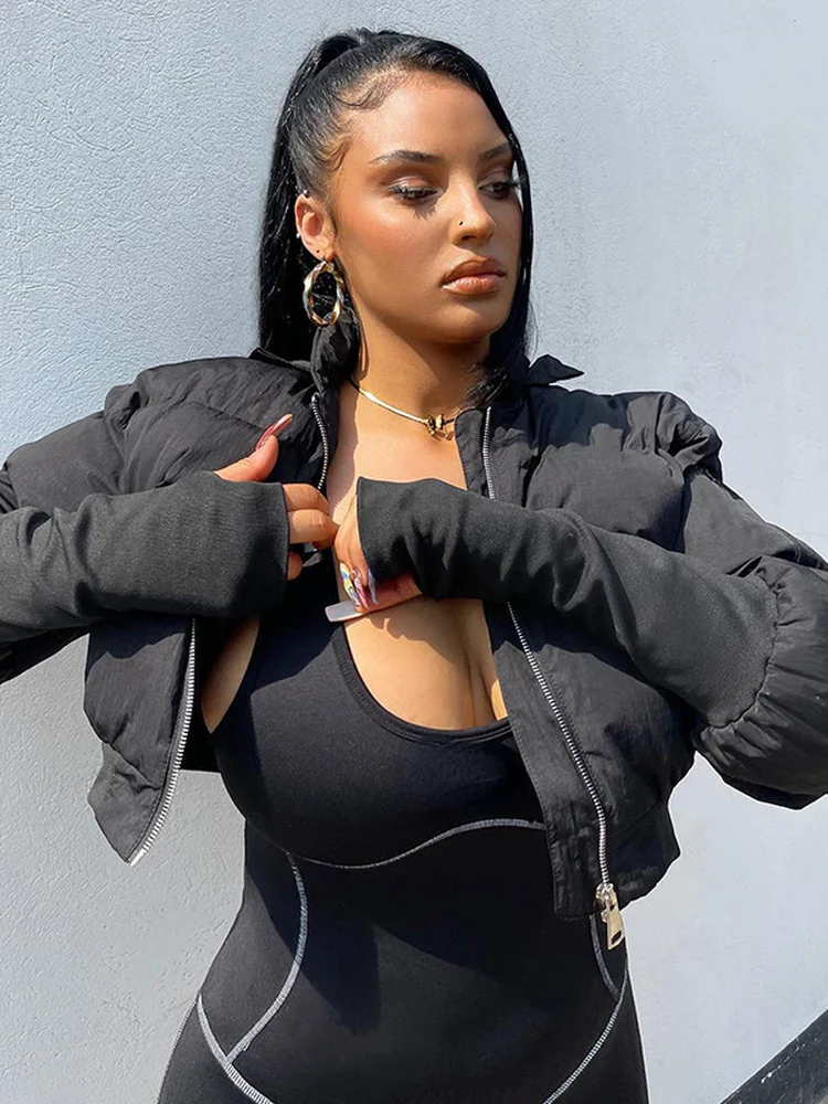 

Женская короткая парка на молнии, повседневная куртка с воротником-стойкой и длинным рукавом, верхняя одежда, Y2K, Осень-зима 2022