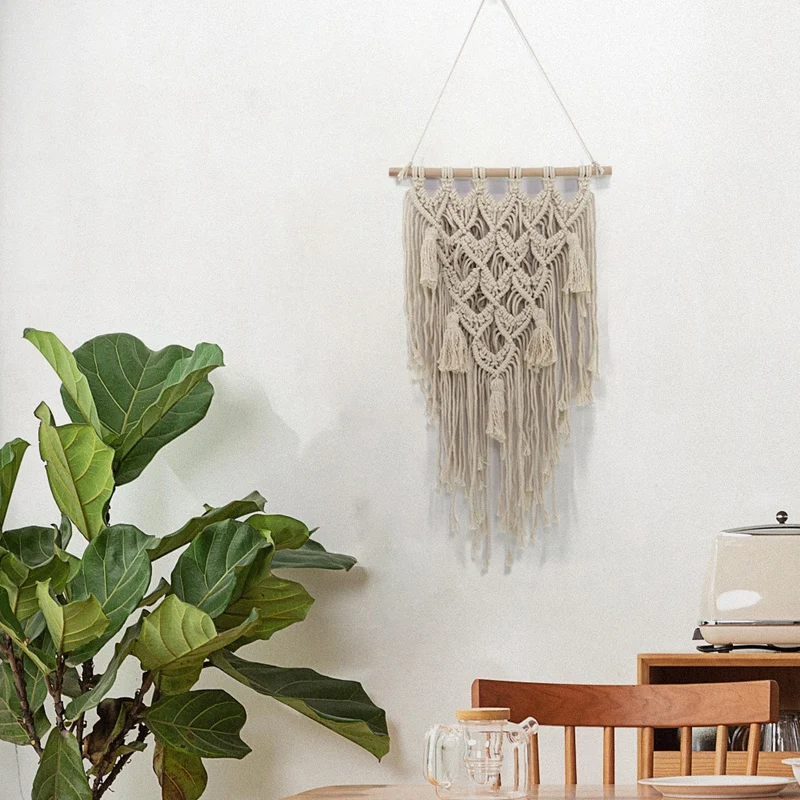 Macrame Boho Wall Hanging Decor Woven Tapestry Chic Cotton Handmade Bohemian Art With Long Tassel For Home Decoration