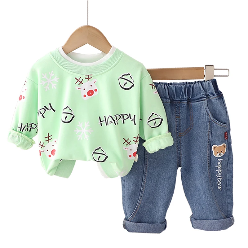 

Комплекты весенней детской одежды, Свитшот и джинсы с мультяшным рисунком для маленьких мальчиков и девочек, костюм из 2 предметов, Одежда для младенцев, комплекты одежды, детская спортивная одежда