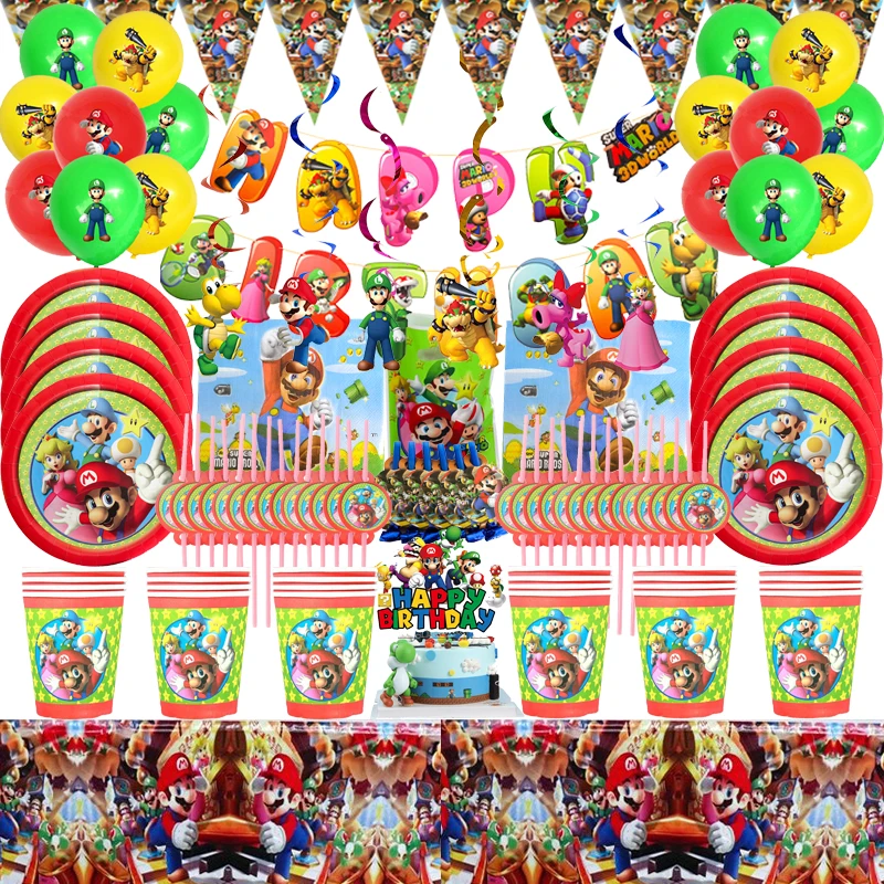 

Super Marioed Happy Birthday Party Decorations Disposable Tableware Paper Cup Plate Balloons Baby Shower For Kids Party Supplies