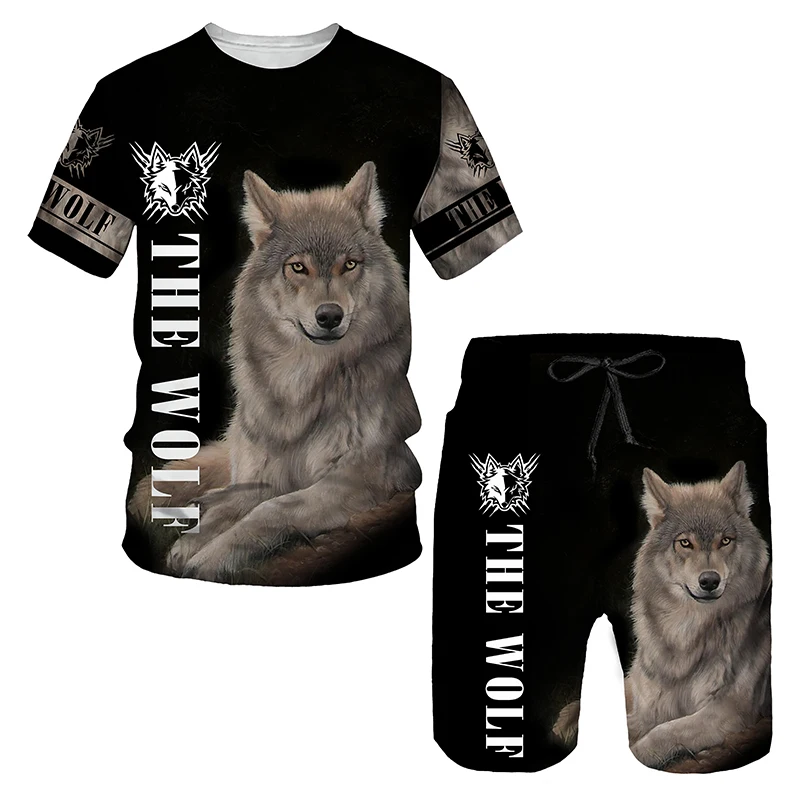 Summer Fashion Animal Wolf 3D Print For Male Jogging Sport Men's T-shirt Sets Short Sleeve Shirt Shorts Casual Tracksuit Clothes