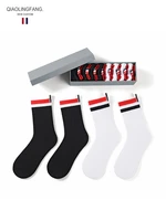 tb socks pure cotton mid tube college street hip hop striped stockings four bar mens and womens socks black and gray boxed