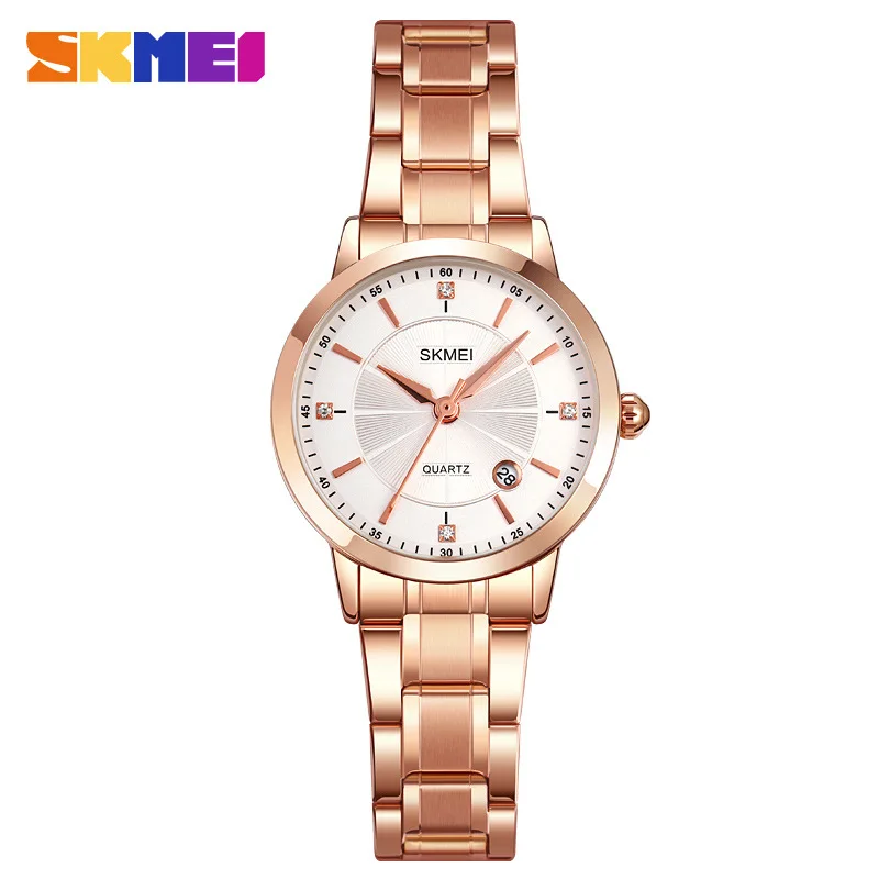 Skmei Diamond-Embedded Thin Steel Belt Women's Watch Casual Women's Watch Waterproof Sheet Calendar Quartz Watch images - 6