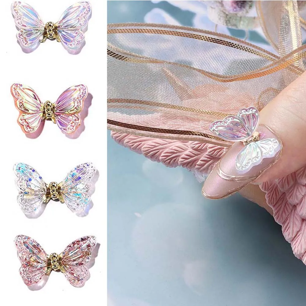 

5pcs Aurora Butterfly Nail Charms Resin Sequins Shiny Moving Butterfly Rhinestone Decoration DIY Nail Art Jewelry Accessories JK
