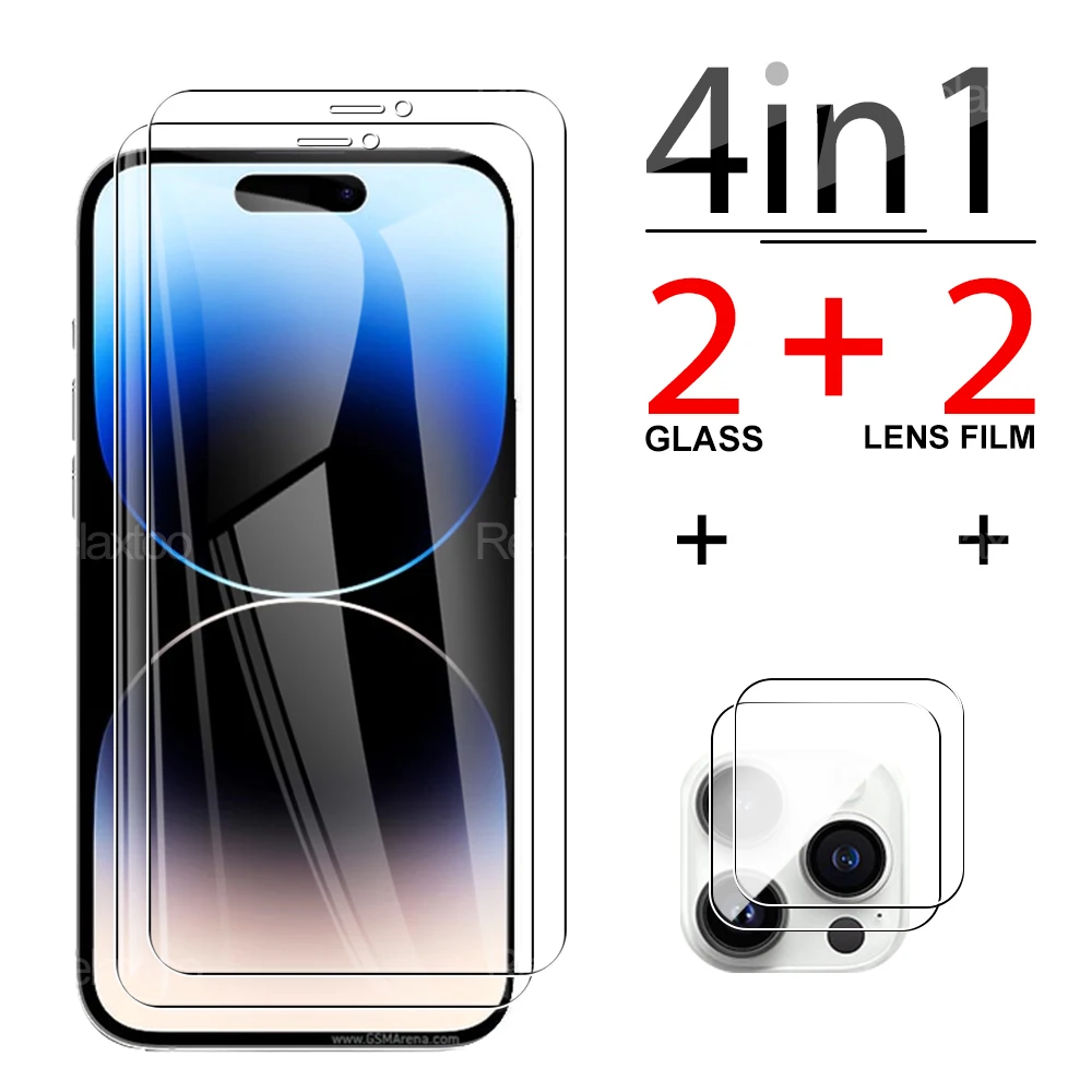 

4 в 1 закаленное стекло для экрана iphone 14 Pro 14plus 14pro max, пленка для объектива камеры, чехол, защитная пленка, полное покрытие, защитное стекло