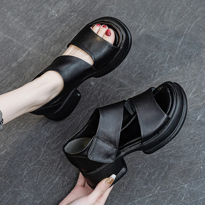 CICIYANG Gladiator Sandals Women Genuine Cowhide Leather 2023 New Summer Chunky Platform Ladies Retro Open-toed Shoes Handmade