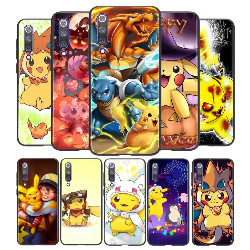 

Cute Pokemon Pikachu For Xiaomi Mi 11 10T Note10 Ultra 5G 9 9T SE 8 A3 A2 A1 Pro Play Black Phone Case