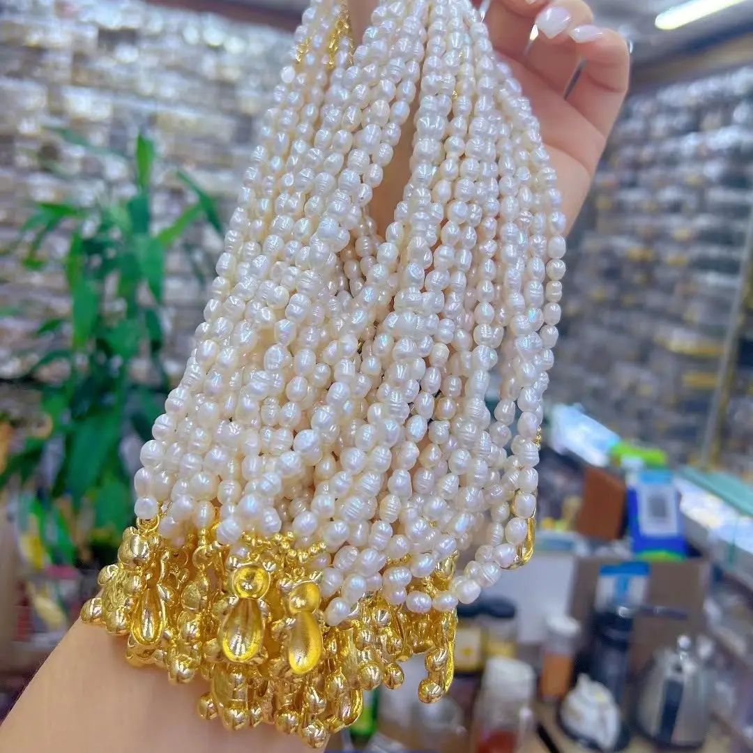 3 шт. жемчужное ожерелье с мишкой-резинкой позолоченное искусственное для женщин