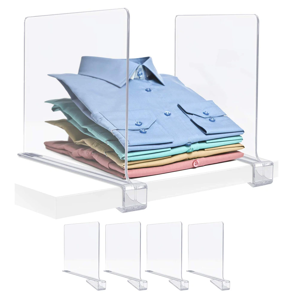 

Acrylic 4PCS Shelf Dividers for Closets Clear Acrylic Shelf Divider for Wood Shelves Clothes Organizer Purses Separators