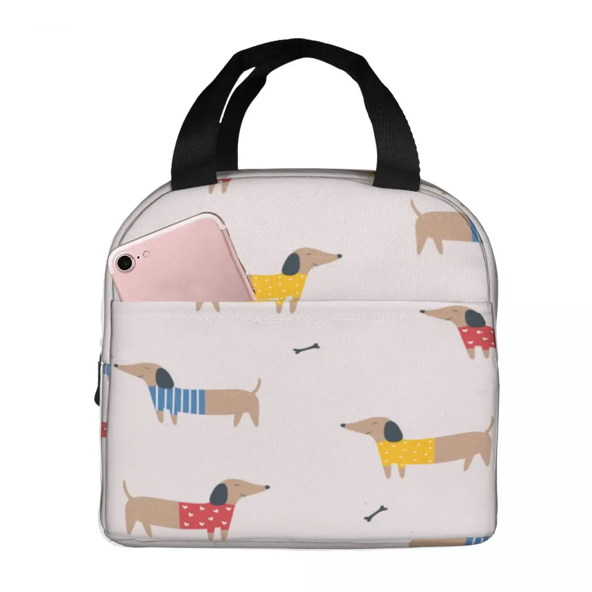 

Cartoon Dachshunds Lunch Bag Portable Insulated Thermal Cooler Bento Lunch Box Tote Picnic Storage Bag Pouch