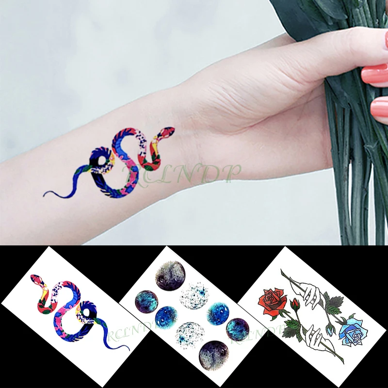 

Waterproof Temporary Tattoo Sticker planet rose flower snake small tatto flash tatoo fake tattoos for girl women men kid