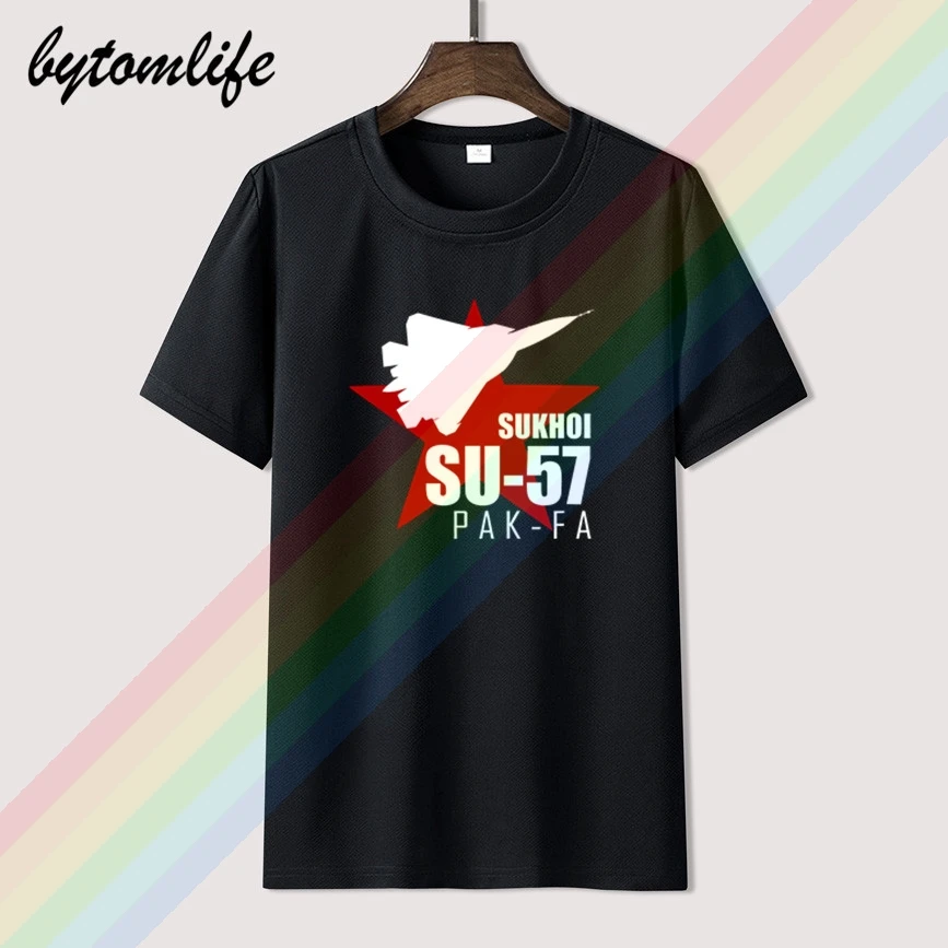 

men's Aviation T shirt Russian jet fighter Sukhoi SU 57 technical drawing BLACK