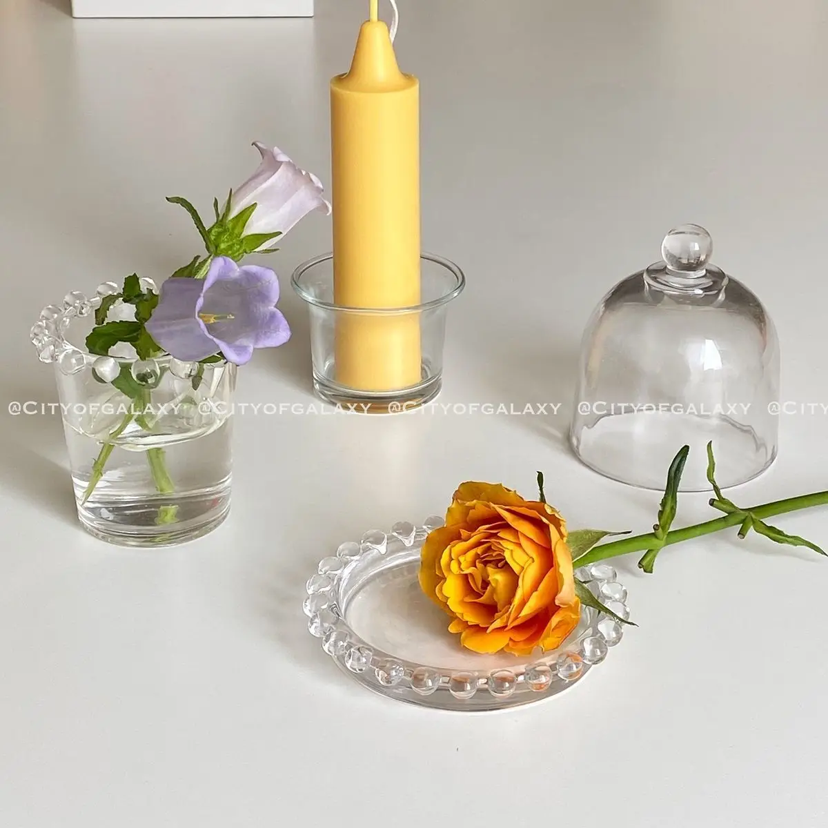 

Pearl Edge Transparent Glass Cover Candle Holder Decorative Candle Ornaments Ins Wind Korea Shooting Props Dessert Dust Cover