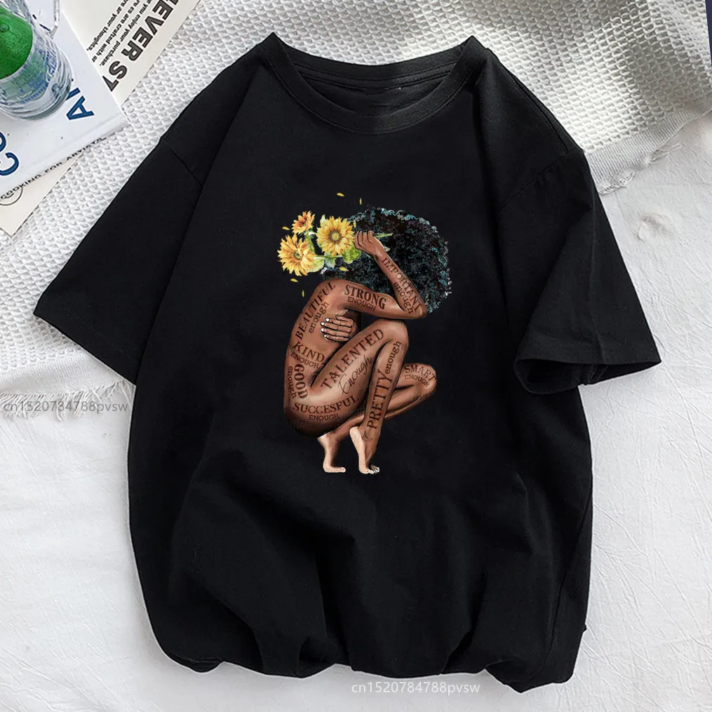 

IMPORTANT Enough Women Sunflower Funny T-shirt Girl Kawaii Y2K Fashion 90S Black Queen Tops Tee African Lady Clothes,Drop Ship