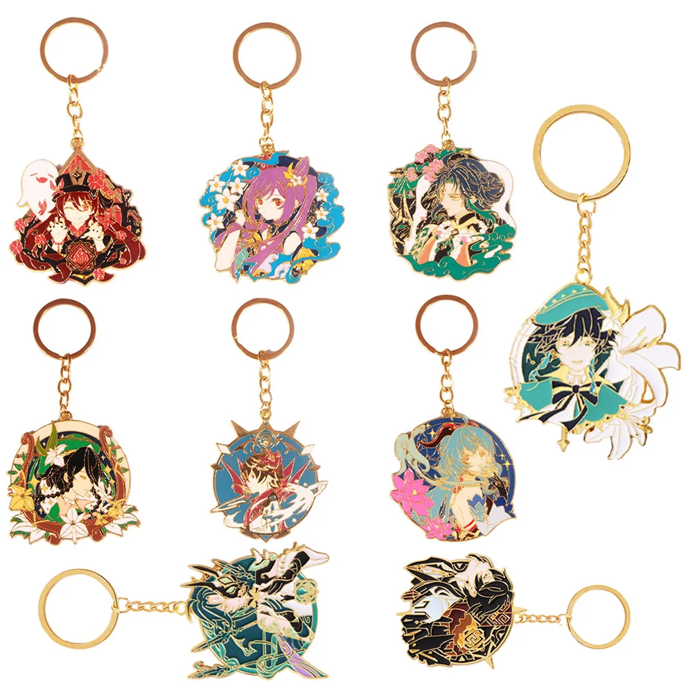 

Game Genshin Impact Keychain Barbatos Xiao Keqing Metal Character Graphic Pendant Cosplay Keychain Women Men Keyring Jewelry