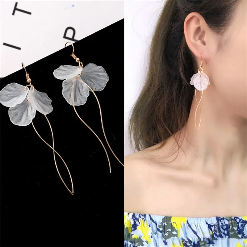 

Korean Petal Tassel Long Earrings Super Fairy Face Thin Personality All-match Net Red Tide Female Earrings for Women Fashion