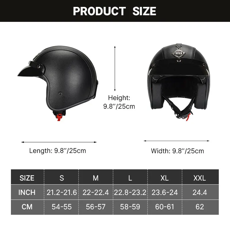Шлем кожаный с открытым лицом защитный шлем в стиле ретро для скутеров круизеров