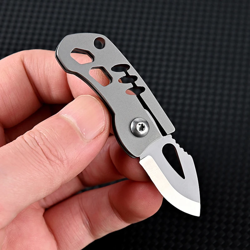 

D2 High Hardness Blade Titanium Alloy Folding Knife Key Pendant EDC Titanium Alloy Sharp Fruit Pocket Knife Outdoor Tool Gift