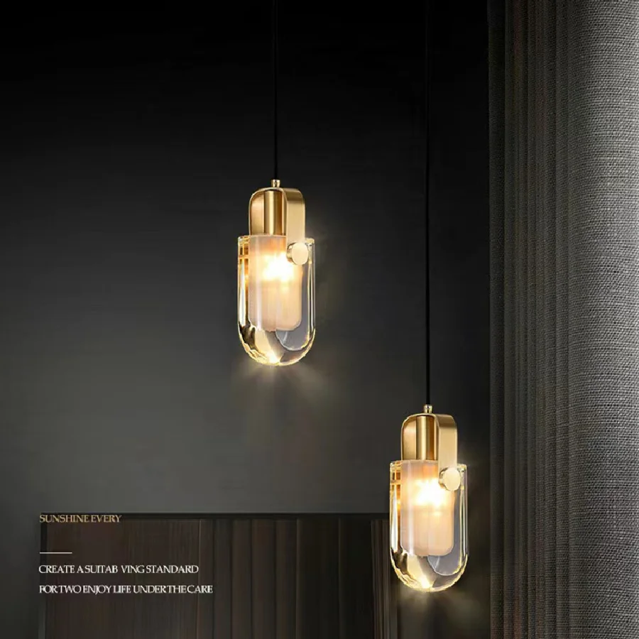 

Modern Crystal Small Chandelier Simple Copper Golden LED Hanging Light Dining Hall Living Room Bar Bedroom Porch Pendant Lights