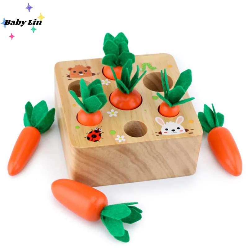 

Игрушки Монтессори для детей 1 год, набор для натягивания моркови, деревянная игрушка, форма, пазл, детская деревянная игра, развивающие игрушки для детей
