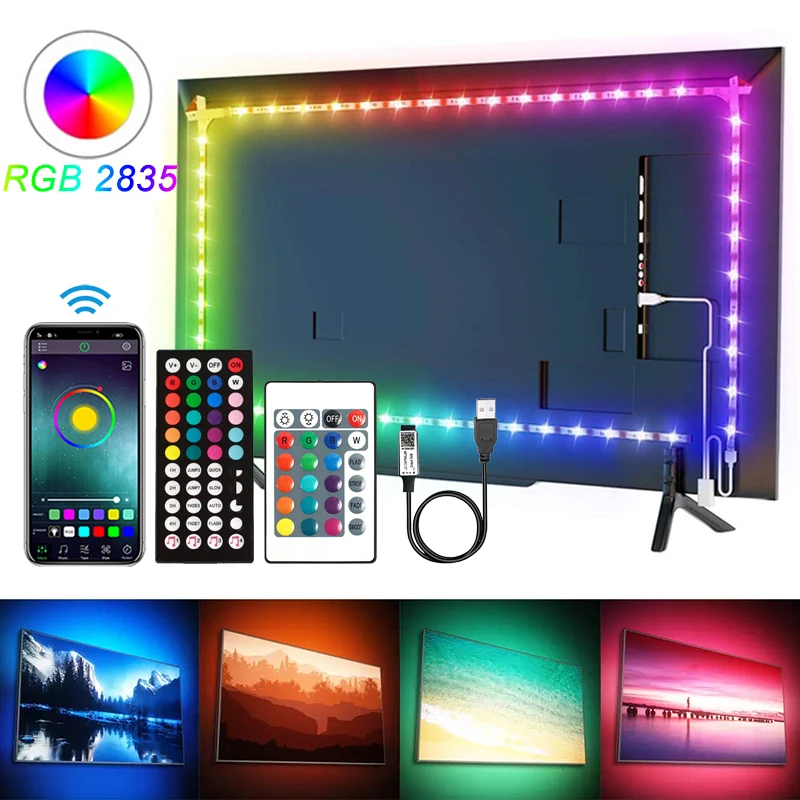 

Светодиодная лента RGB 2835, 5-25 м, 60 светодиодный одов/м, USB светильники, светильники с Bluetooth, подсветильник ка для телевизора, украшение комнаты, ...
