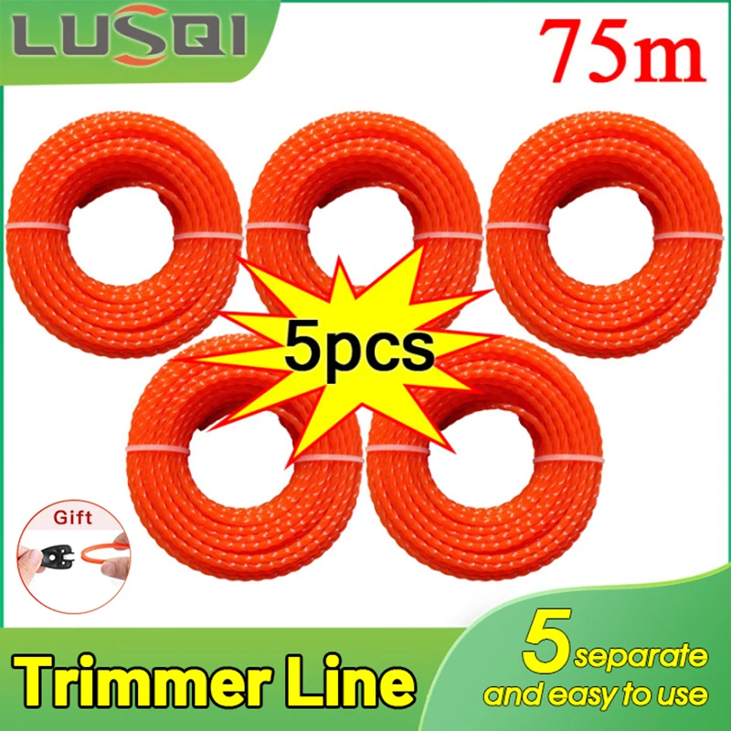 

LUSQI 5pc Grass Trimmer Line 15M*2.4/2.7/3.0mm Nylon Spiral Gasoline Lawn Mower Parts Haystripping Rope Power Tool Accessories