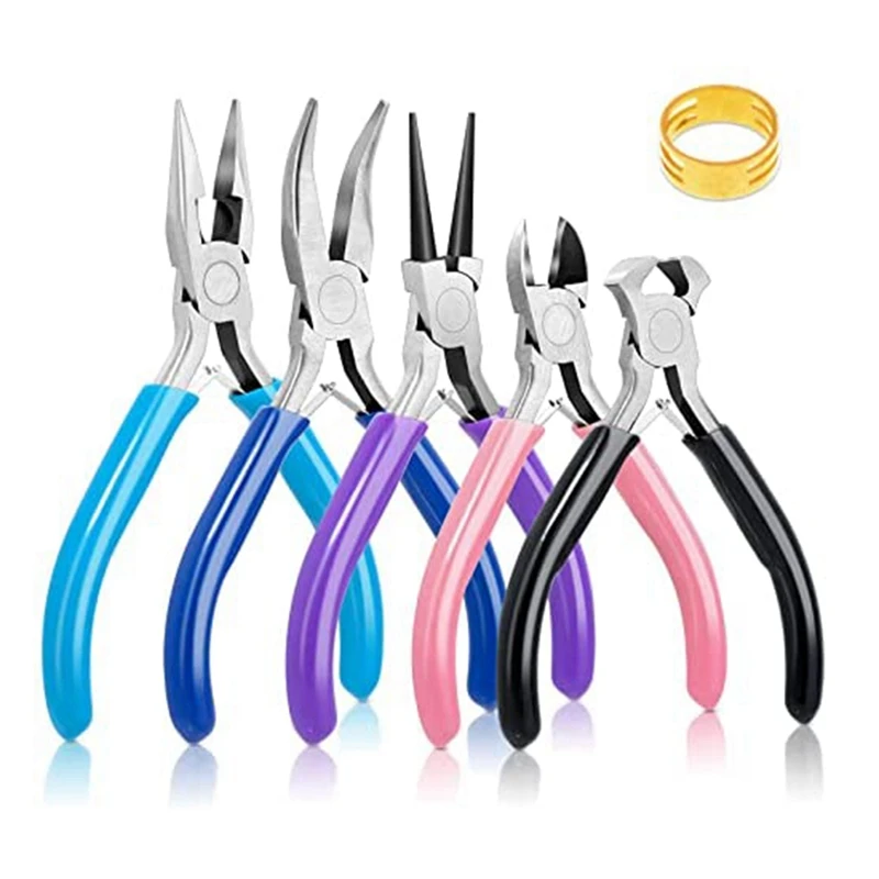 

Promotion! 6 PCS Jewellery Pliers Kit With Spring, Jewellery Making Plier Set With Needle Nose Plier,Jewellery Making Kit For Gi