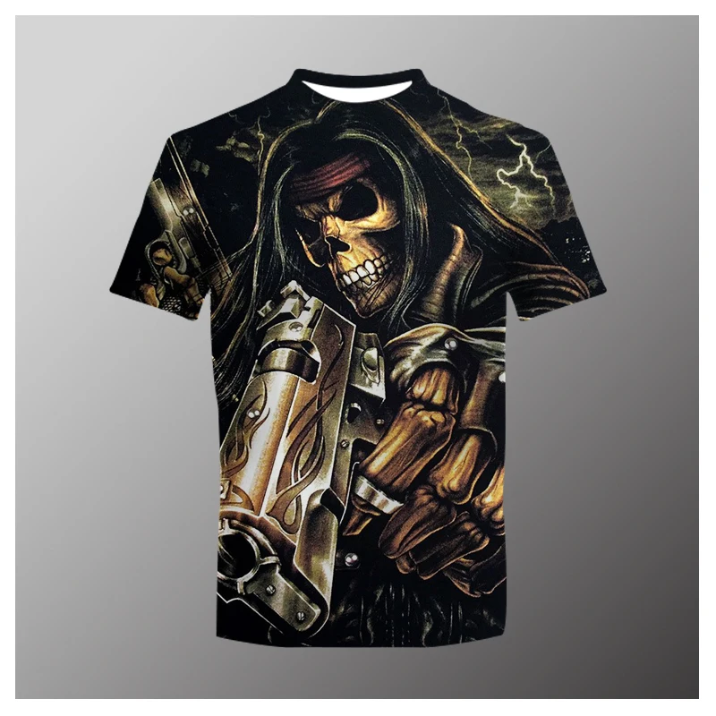 

Horror Skull T-shirt Men's Punk Rock 3D Print T-shirt Retro Street Fashion Oversized Clothing Summer Casual Sportswear