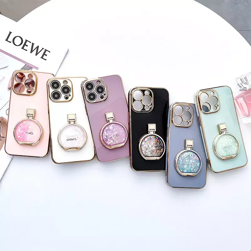 

Liquid Quicksand Perfume Stand Holder Plating Phone Case For OPPO Reno 5 K 6 7 Z F Realme Narzo 10 20 30A 50 Q2 V5 X7 GT2 Pro