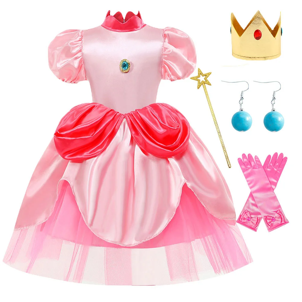 

Game Peach Princess Cosplay Pink Dress Girl Role-playing Costume Birthday Party Performance Dress Carnival Children's Clothes