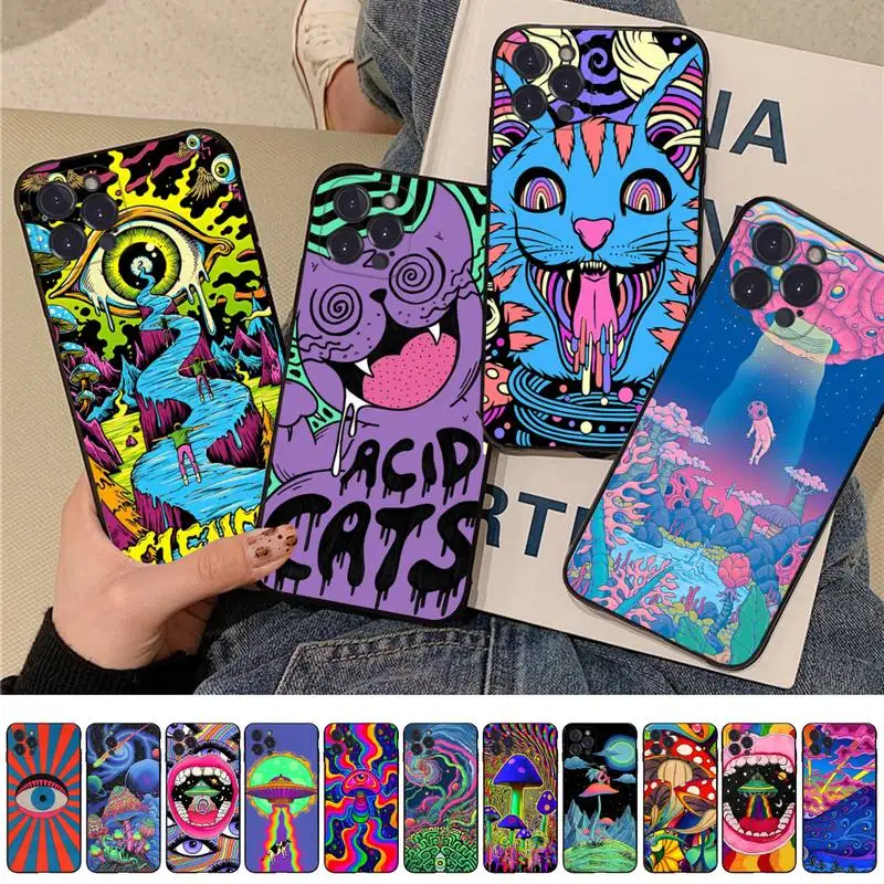 

FHNBLJ Colourful Psychedelic Trippy Art Phone Case For iPhone 14 13 12 Mini 11 Pro XS Max X XR SE 6 7 8 Plus Soft Silicone Cover