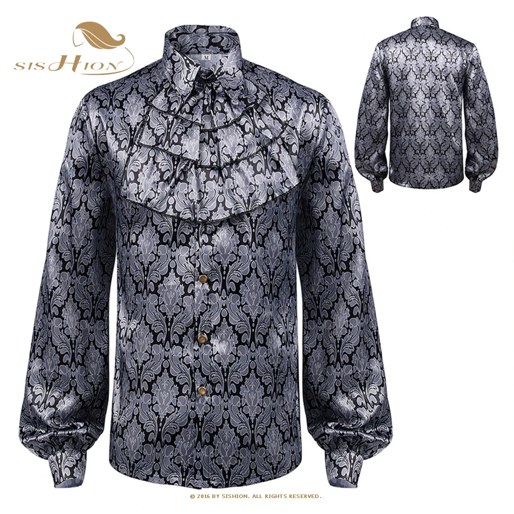 

Мужская винтажная рубашка SISHION VD3857 в стиле панк средневековой викторианской эпохи, рубашки с длинными рукавами, готические Топы в стиле ретро, мужская рубашка с цветочным принтом