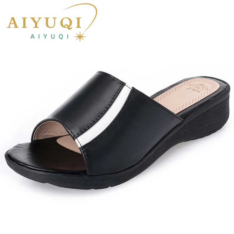 

AIYUQI 2023 New arrival fashion summer woman Cool slippers genuine leather Color combination women shoes comfortable wedges